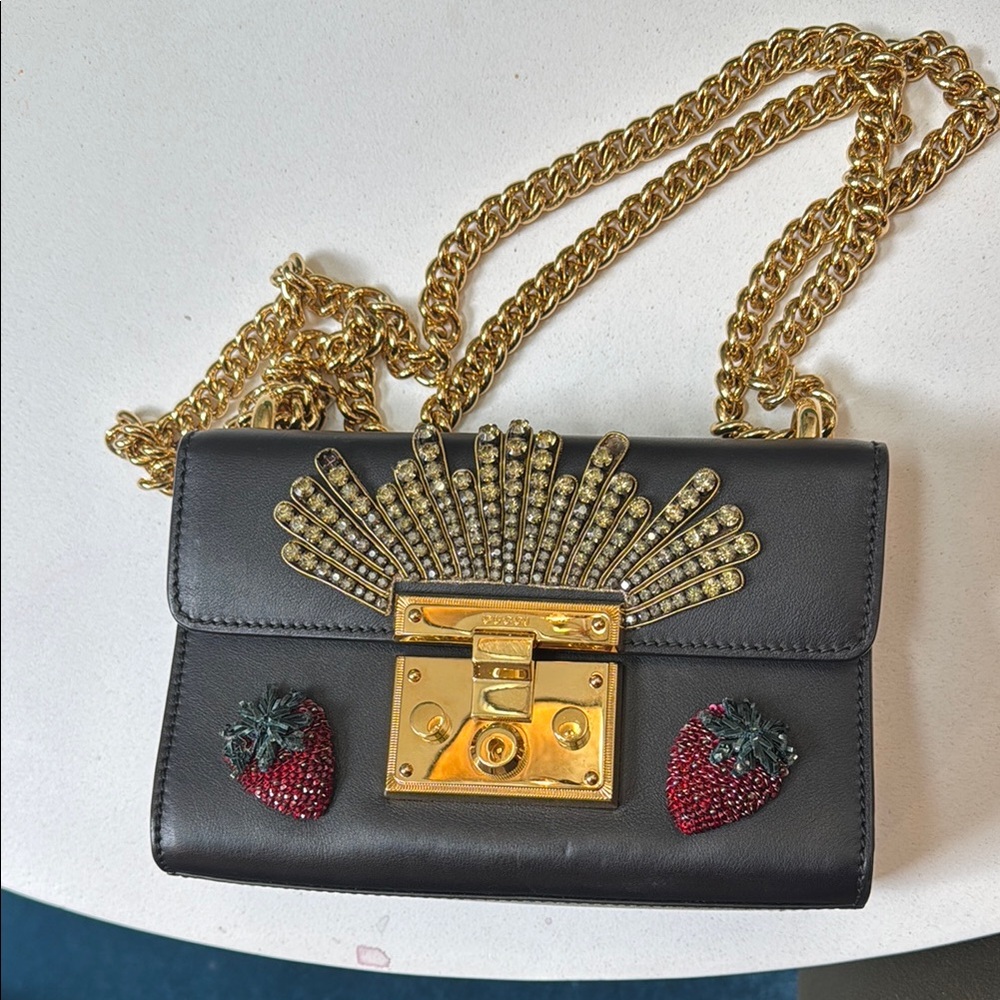 Gucci Black and Gold Crossbody Bag with Chain Strap
